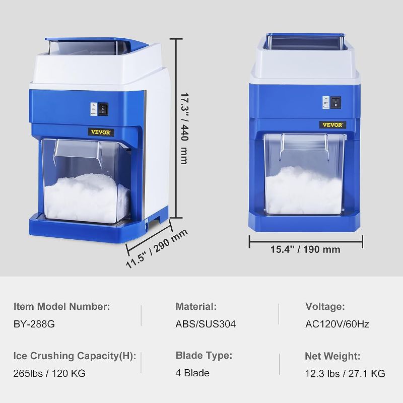 Photo 1 of VEVOR Commercial Ice Shaver Crusher, 265lbs Per Hour Electric Snow Cone Maker with 4.4lbs Ice Box, 650W Tabletop Shaved Ice Machine for Parties Events Snack Bar, Home and Commercial Use
*************NEEDS REPAIR*************
