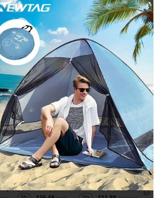 Photo 1 of 1pc UPF 50+ Easy Pop Up Beach Tent, Automatic Portable Canopy Tent
