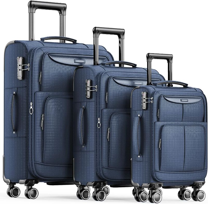 Photo 1 of 
SHOWKOO Luggage Sets, Softside Lightweight Expandable Durable Suitcase with TSA Lock and Double Spinner Wheels, 3 Piece (20in24in28in, Blue)
Color:20in24in28in
Size:Blue