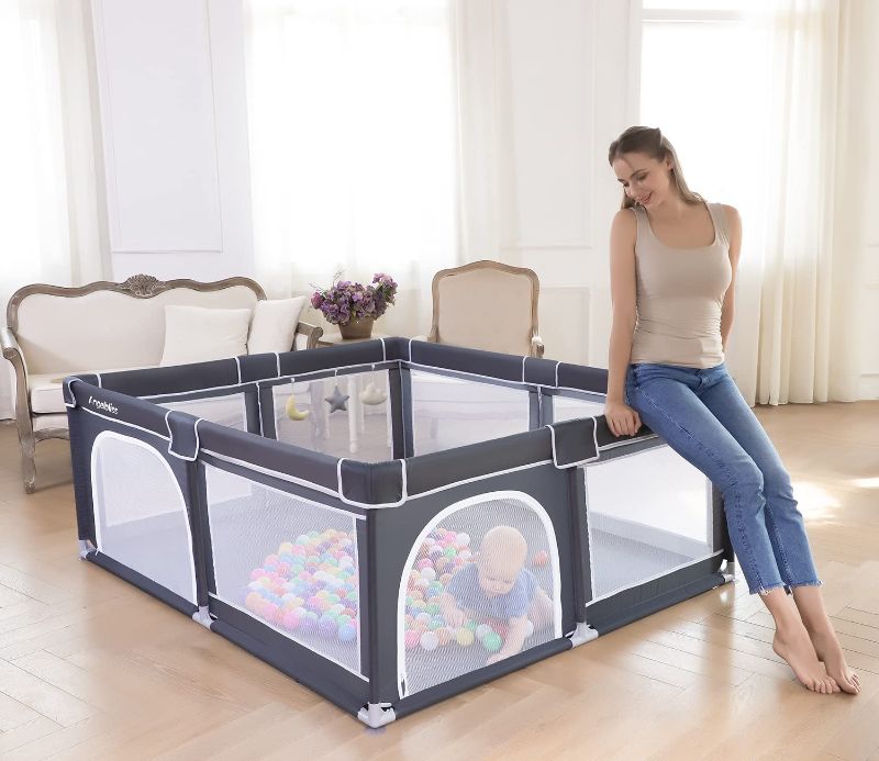 Photo 1 of ANGELBLISS Baby Playpen, Large Playpen, Indoor&Outdoor,Sturdy Safety Play Yard with Super Soft Breathable Mesh,Kid's Fence for Toddlers(Dark Grey,63”x47”)
