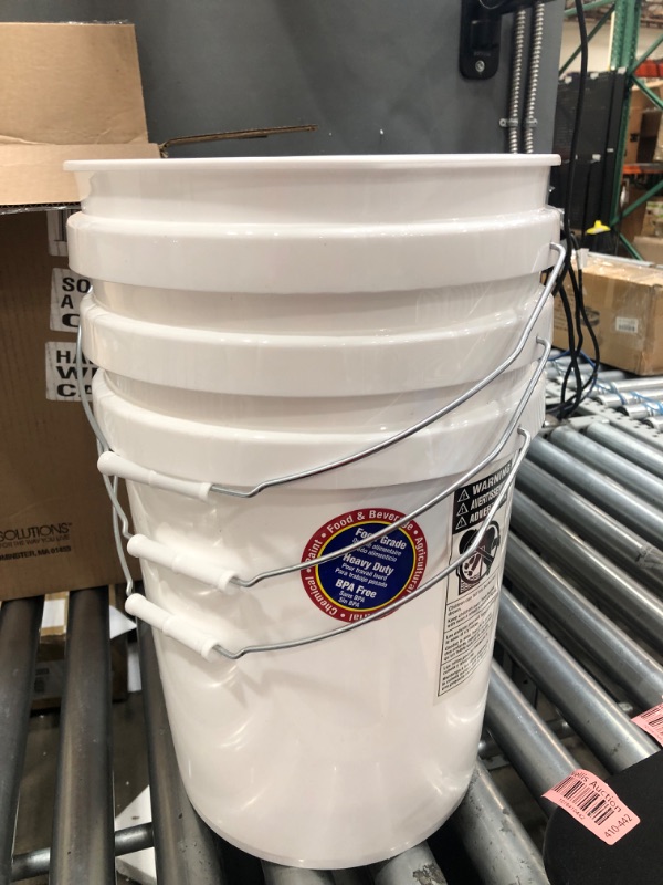 Photo 2 of 5 Gallon White Plastic Bucket Only - Durable 90 Mil All Purpose Pail - Food Grade Buckets NO LIDS Included - Contains No BPA Plastic - Recyclable - 1 Pack Buckets ONLY
