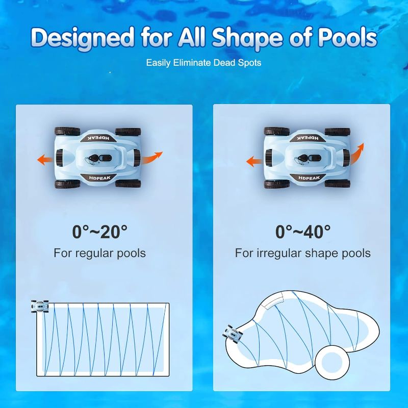 Photo 3 of (NON-REFUNDABLE) Cordless Robotic Pool Cleaner, HDPEAK Pool Vacuum Lasts 110 Mins, Auto-Parking, Rechargeable, Automatic Cordless Pool Vacuum Ideal for Above/In-Ground Pools Up to 50 feet, GREY
