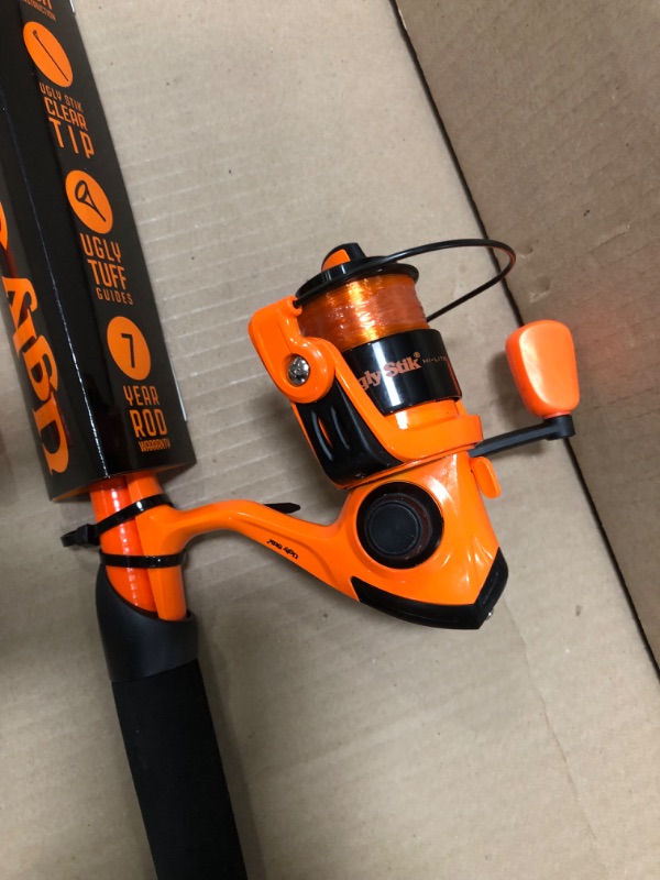 Photo 4 of **DAMAGED**Ugly Stik 6' Hi-Lite Spincast Fishing Rod and Reel Combo, Blue, 2-Piece Graphite & Fiberglass Rod, Durable and Strong, Right/Left Handle Position Spinning Orange