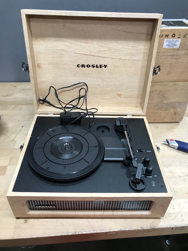 Photo 2 of Crosley CR8017U-NA1 Voyager Vintage Portable Vinyl Record Player Turntable with Bluetooth in/Out and Built-in Speakers, Natural Bluetooth In/Out Natural