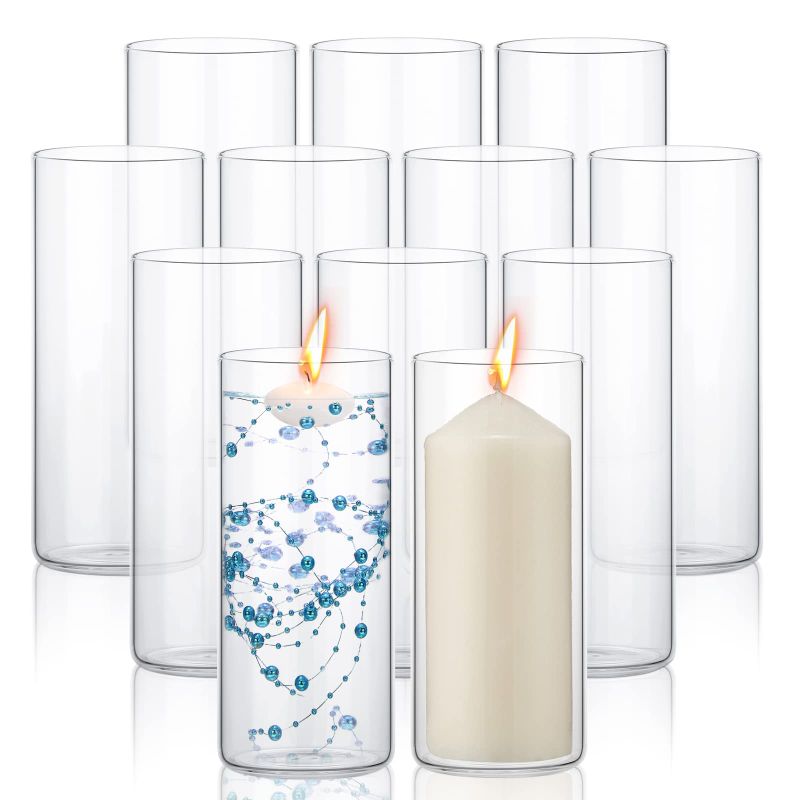 Photo 1 of 12 PACK GLASS CLEAR CYLINDER VASES TALL FLOATING CANDLE HOLDERS CENTERPIECE TABLE VASES FOR HOME WEDDING DECORATIONS FORMAL DINNERS (8 X 3.35 INCH) ***SEE NOTES***