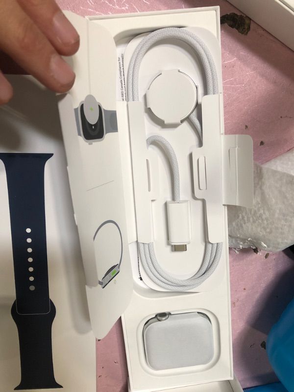 Photo 4 of ***SEE NOTES*** APPLE WATCH SERIES 9 [GPS 45MM] SMARTWATCH WITH STORM BLUE ALUMINUM CASE WITH SILVER SPORT BAND M/L. FITNESS TRACKER, BLOOD OXYGEN & ECG APPS, ALWAYS-ON RETINA DISPLAY SILVER ALUMINUM CASE WITH STORM BLUE SPORT BAND 45MM M/L - FITS 160–210