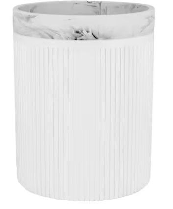 Photo 1 of allen + roth Rochelle White Marble Resin Wastebasket
