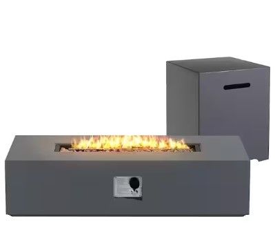 Photo 2 of 56 in. 50,000 BTU Dark Gray Rectangle Iron Outdoor Propane Gas Fire Pit Table with Propane Tank Cover
