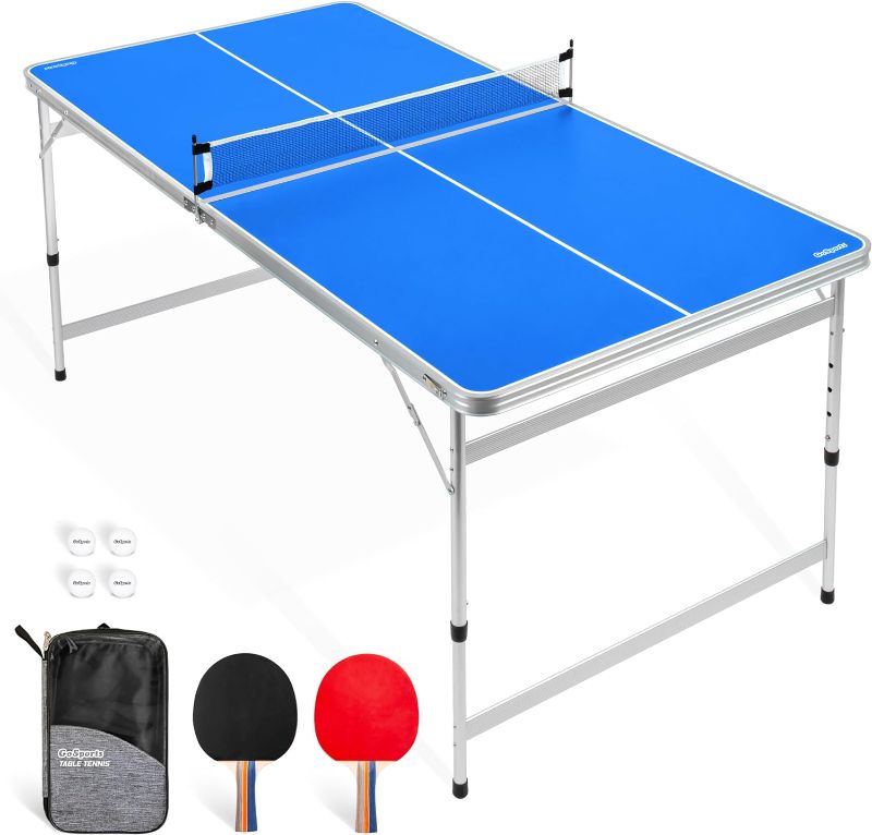 Photo 1 of 
GoSports 6 x 3 ft Mid-Size Table Tennis Table Set with Adjustable Height - Green or Blue
Color:Blue