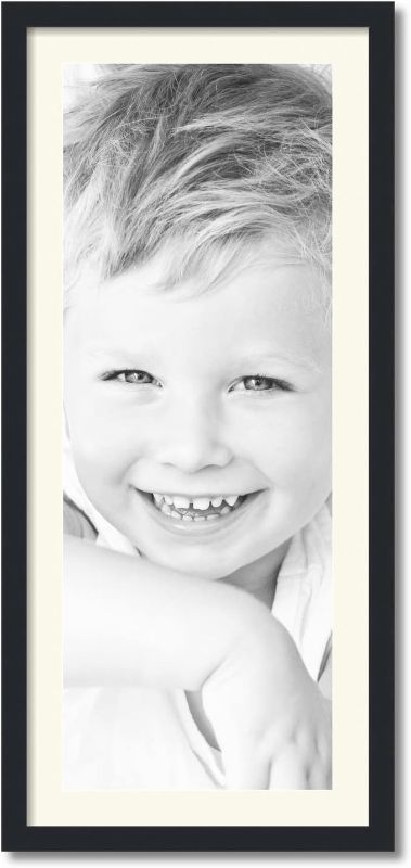 Photo 1 of ArtToFrames 13x35 inch Satin Black Picture Frame with 2 Inch Single Off White Mat, SingleMat-FRBW26079-13x35-128
