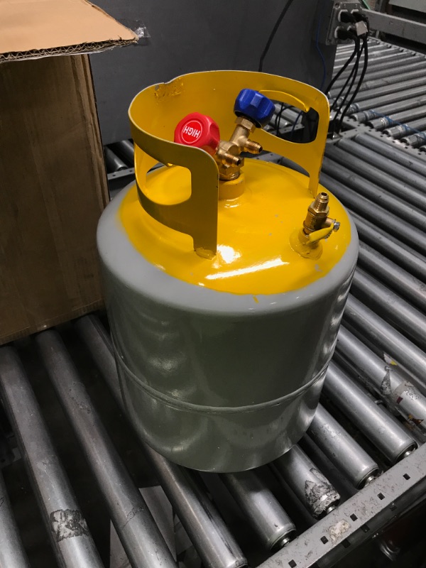 Photo 2 of GCCSJ Refrigerant Recovery Tank with 1/4 SAE Y Valve Double Valve Collar Design Reusable Save Valve-50 LB Capacity