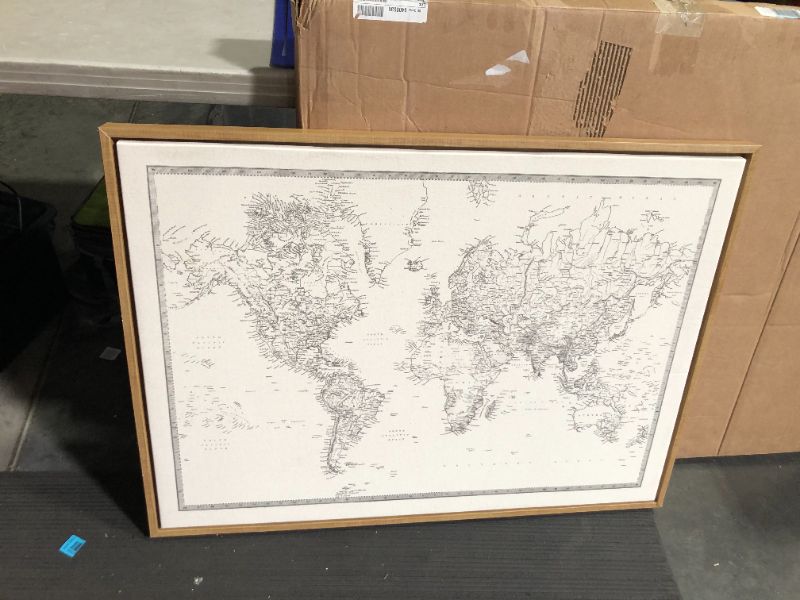 Photo 2 of ***DAMAGED - SEE NOTES***
Kate and Laurel Sylvie Vintage Black and White World Map Framed Canvas 28x38 Natural