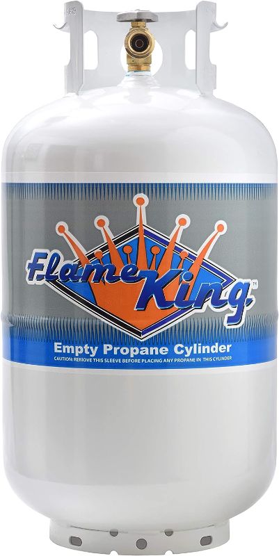 Photo 1 of (EMPTY)Flame King YSN-301 30 Pound Steel Propane Tank Cylinder, White & Propane Tank Gauge Level Indicator, Leak Detector Gas Pressure Meter, Color Coded 