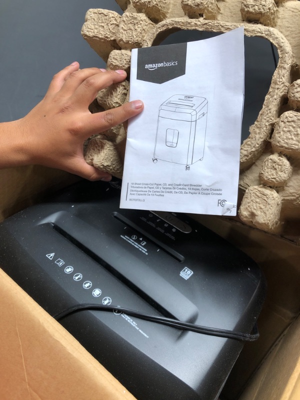 Photo 1 of Amazon Basics 18-Sheet Cross-Cut Paper, CD, and Credit Card Shredder, Black 18 Sheet Shredder