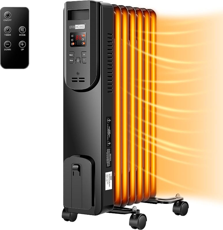 Photo 1 of parts only-VIVOHOME 1500W Oil Filled Radiator Heater with Remote Control, Electric Portable Heater with Adjustable Thermostat and 24-Hours Timer, Black
