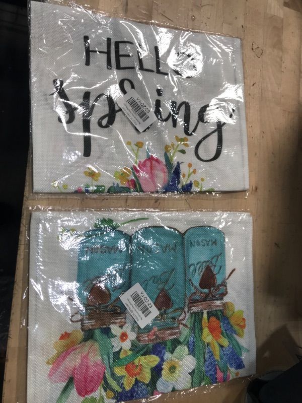 Photo 1 of 2 pack - Hello Spring Garden Flag: Floral Mason Jar Yard Flag 12 x 18 Inch Welcome Spring Flower House Decor for Outdoor Holiday Seasonal Party