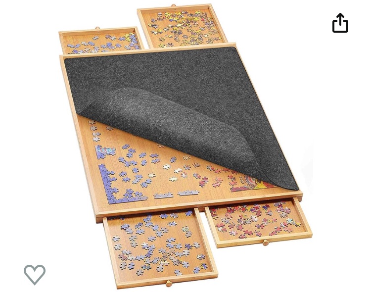 Photo 1 of 1500 Pieces Bamboo Jigsaw Puzzle Board Table - Puzzle Board with 4 Drawers and Cover Mat, 26" x 34" Jigsaw Puzzle Table for Puzzle Storage, Puzzle Accessories, Portable Puzzle Tables for Adults, Kids