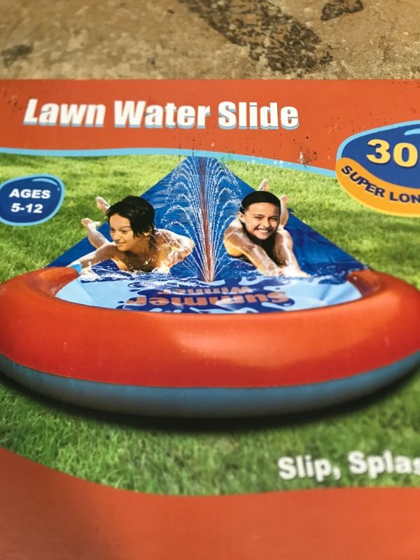 Photo 2 of 30Ft Water Slides with 2 Bodyboards, Lawn Water Slide Summer Slip Waterslides Water Toy with Build in Sprinkler for Backyard Outdoor Water Fun for Kids Adult, Slip Water Slide for Backyard Heavy Duty