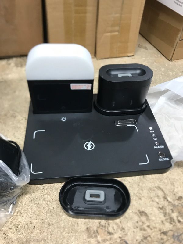 Photo 1 of ***Parts Only***Wireless Charging Station for Multiple Devices, Alarm Clock with Wireless Charging & Night Light, Fast Wireless Charger Compatible with iPhone 13/13 Pro/12/12Pro Max/iWatch/AirPods/Samsung & More Green