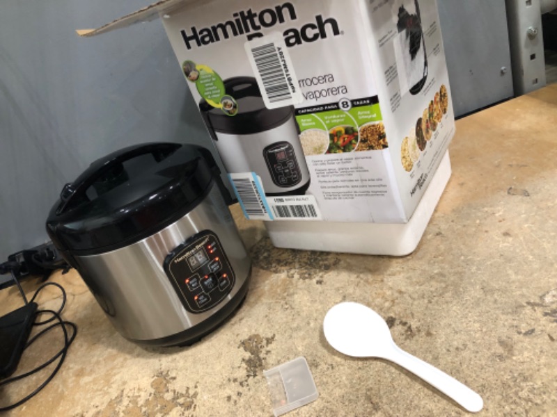Photo 1 of Hamilton Beach Digital Programmable Rice Cooker & Food Steamer, 8 Cups Cooked (4 Uncooked), With Steam & Rinse Basket, Stainless Steel (37518) 8 Cups Cooked (4 Uncooked) Rice Cooker