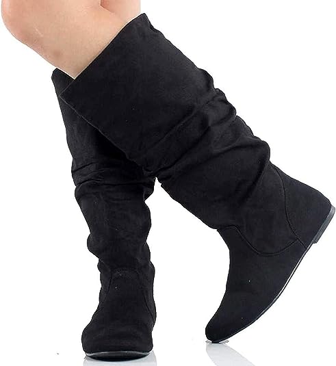 Photo 1 of (SEE NOTES) Syktkmx Womens Slouchy Flat Knee High Boots Wide Calf Pull On Fall Winter Motorcycle Boots, Navy Blue Size 8