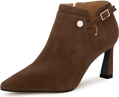 Photo 1 of Coutgo Womens Pointed Toe V Cut Ankle Boots Kitten Heel Side Zip Office Booties