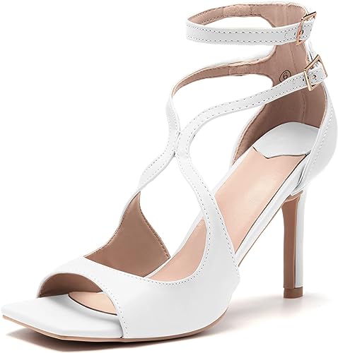 Photo 2 of Coutgo Women High Heeled Sandals Square Open Toe Cross Strap Ankle Strap D'Orsay Stiletto Dress Wedding Pumps