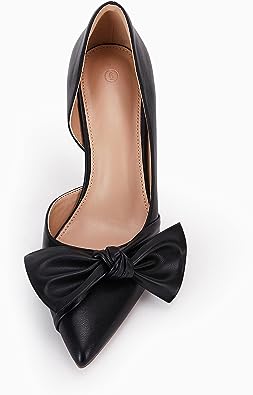 Photo 1 of Coutgo Womens Pointed Closed Toe Pumps Bow Tie Kitten High Heels Slip On Faux Leather D'Orsay Sexy Business Shoe size 11