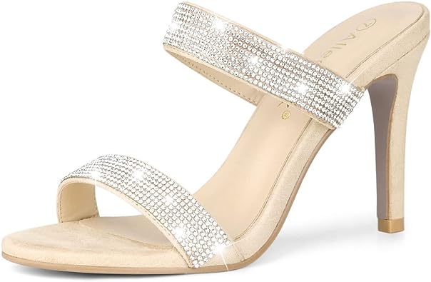 Photo 1 of Allegra K Women's Open Toe Stiletto Heel Rhinestone Mules Sandals