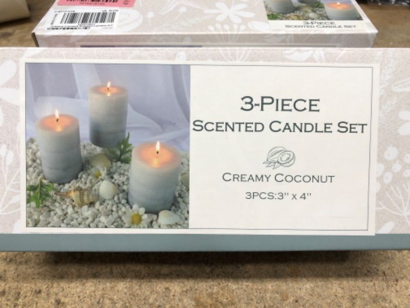 Photo 1 of 3 Pack White Candles (Slightly Deformed) - Creamy Coconut Pillar Scented Candles 3 x 4 Inch Creamy Coconut 3x4