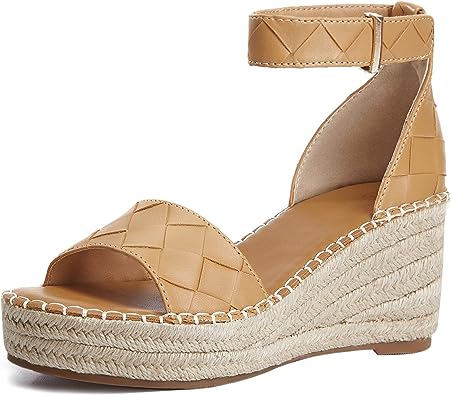 Photo 2 of Coutgo Espadrille Wedge Sandals for Women Open Toe Buckle Ankle Strap Platform Sandals for Women Dressy Summer size 11