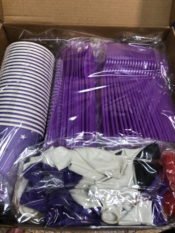 Photo 2 of 277 PCS Graduation Decoration Class of 2023 Party Supplies Kit Congrats Balloons Grad Party Disposable Dinnerware Backdrop Tablecloth for High School College Grad Celebration, Serves 24 (Purple)