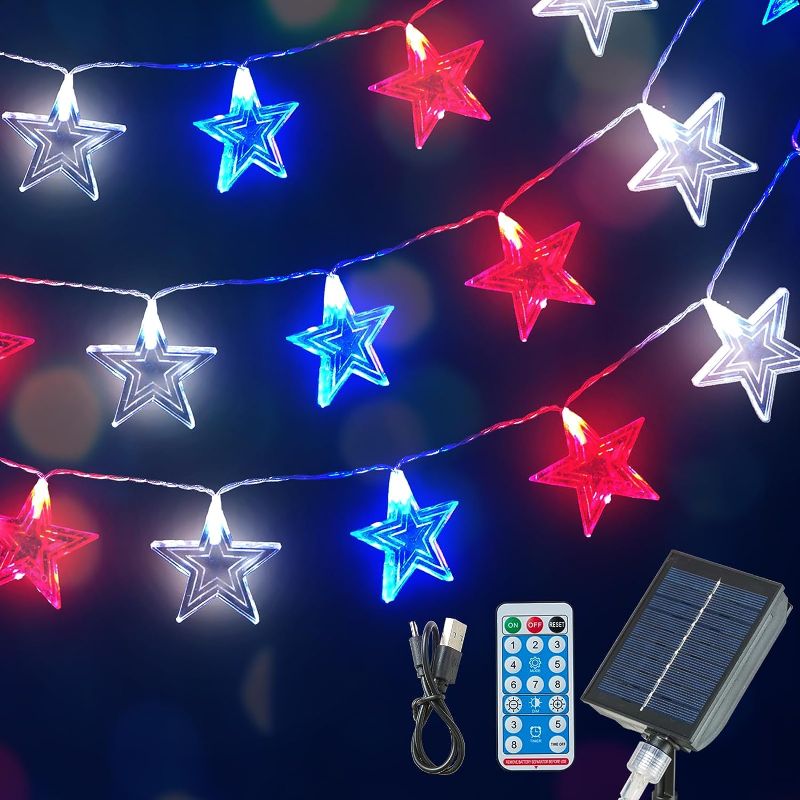 Photo 1 of 
4th of July Decorations Red White Blue Lights with 60Led Big Stars, Solar Powered Rechargeable Independence Day Lights for Indoor Outdoor Home Garden Golf...