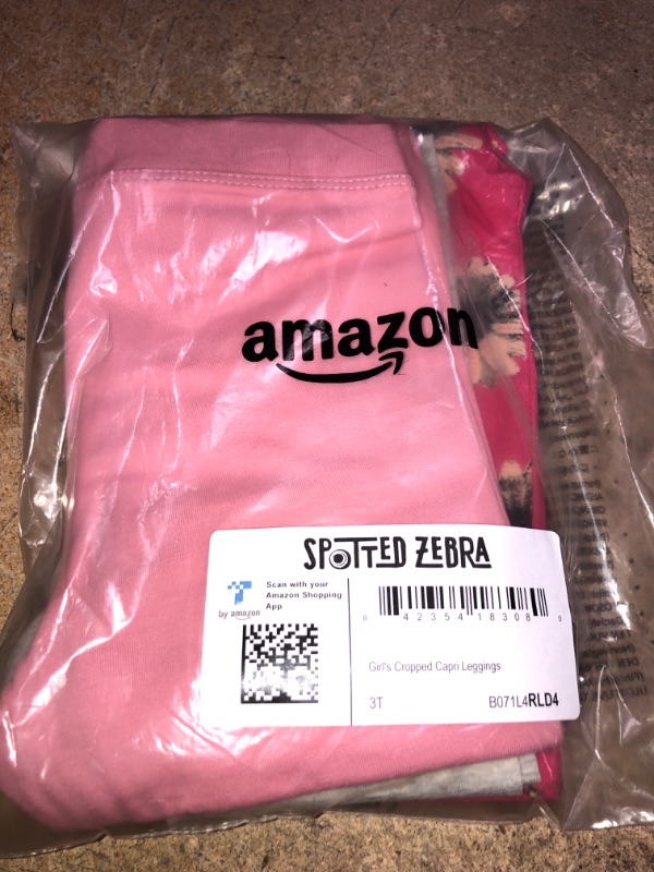 Photo 2 of Amazon Essentials Girls and Toddlers' Cropped Capri Leggings (Previously Spotted Zebra), Multipacks 4 Grey/Navy Stripe/Light Pink/Rose Flowers 3T