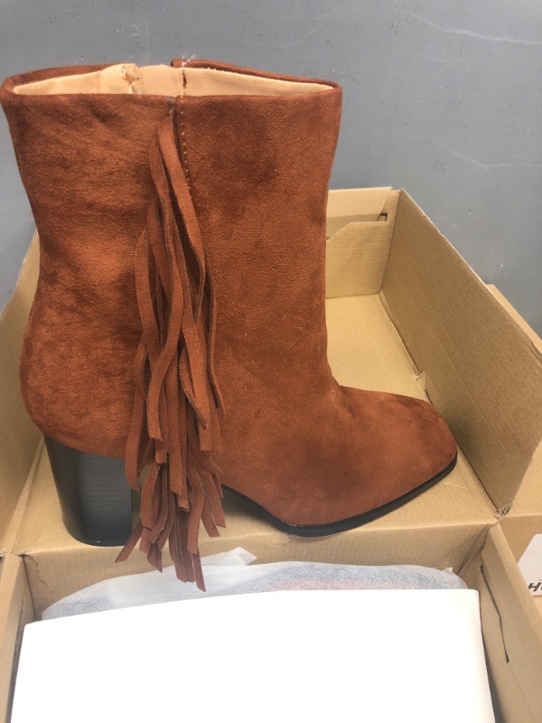 Photo 2 of Fashion Square Toe Ankle Boots Chunky Block Heel Fringe Suede Side Zipper Fall Winter Booties Shoes SIZE 11
