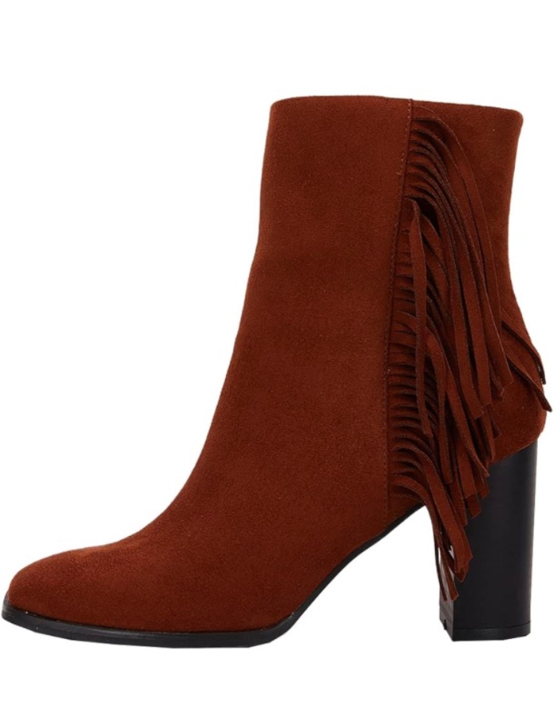 Photo 1 of Fashion Square Toe Ankle Boots Chunky Block Heel Fringe Suede Side Zipper Fall Winter Booties Shoes SIZE 11
