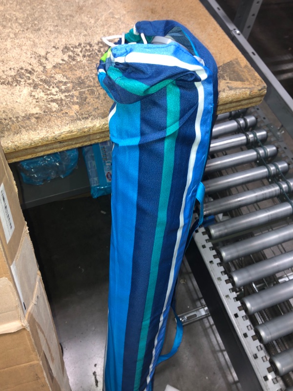 Photo 1 of *STOCK PHOTO JUST REFERENCE** Ogrmar 7FT Beach Umbrella with Sand Anchor & Carry Bag, Portable Outdoor Windproof Sun Umbrella Sun 50+ Protection Umbrella with Push Button Tilt & Air Vent (Green Stripe)