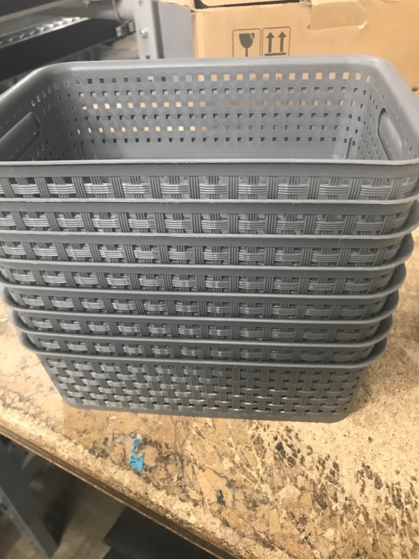 Photo 2 of [ 8 Pack ] Plastic Storage Baskets - Small Pantry Organization and Storage Bins - Household Organizers for Laundry Room, Bathrooms, Bedrooms, Kitchens, Cabinets, Countertop, Under Sink or On Shelves Gray
