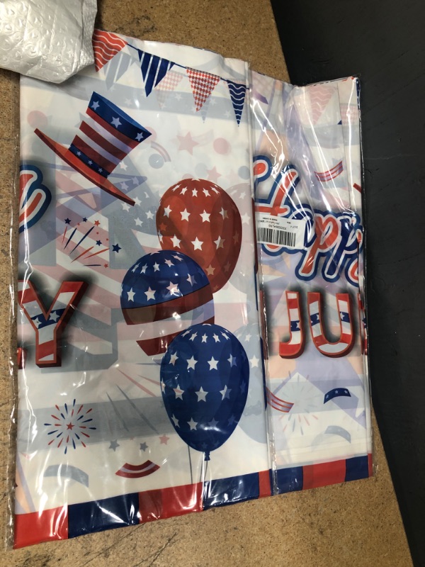 Photo 2 of **SET OF 2** JHkim Patriotic Tablecloth, 2 Pack American Flag Tablecloths Disposable 4th of July Tablecloth, Independence Day Table Cover Fourth of July Table Cloth Patriotic Decorations Party Supplies, 54" x 108"