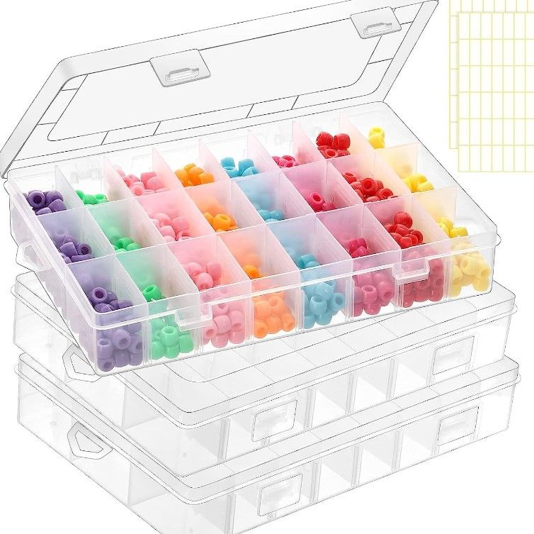 Photo 1 of **SET OF 2** BESARME Clear Plastic Organizer Box with Adjustable Dividers Bead Organizer Storage Box
