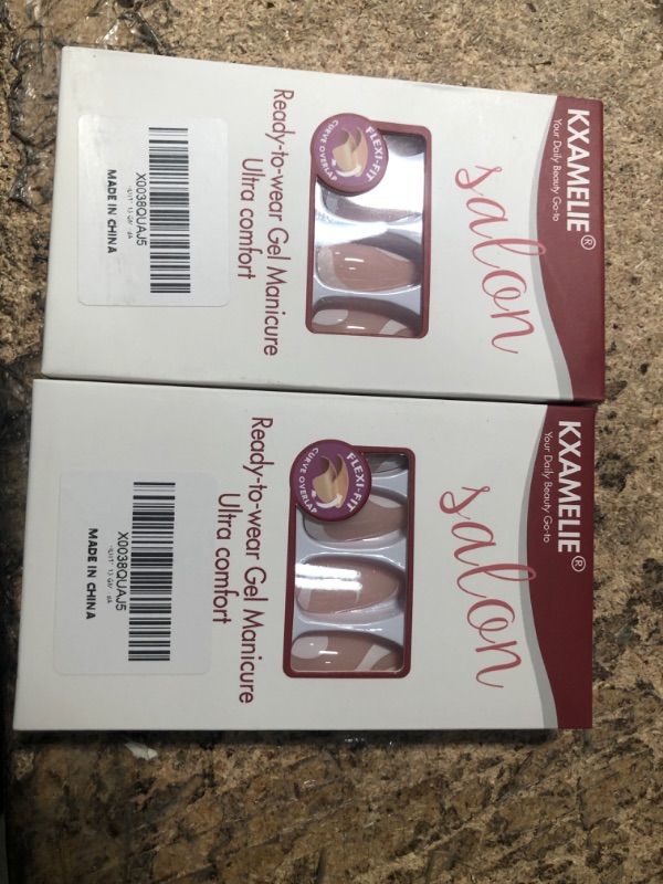 Photo 2 of **SET OF 2 PACKS** KXAMELIE Medium Length Almond Press on Nails with Designs,Nude White Swirls Acrylic Nails Press on,Stick on Nails for Women,Glue on Nails Fake Nails for Daily Wear,Salon Perfect Wedding Nails Striped