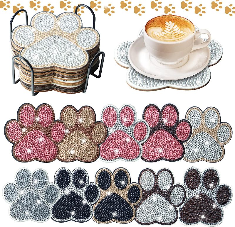 Photo 1 of 10 Pcs Dog Paw Shaped Diamond Painting Coasters Kits DIY Pet Paw Diamond Painting Coasters with Holder Cat Dog Paw Diamond Painting Coasters for Beginners Adults and Kids Art Craft Supplies Gift…
