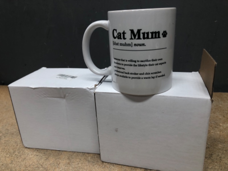 Photo 2 of **SET OF 2 MUGS** DOTAIN Black & White Minimal Cat Mum Definition Cat Paw 11oz Coffee Mug Ceramic Cup,Double Side Printed,Funny Cat Mum Definition Mug Gifts For Cat Lover Owner Mama Mom Mother Mum