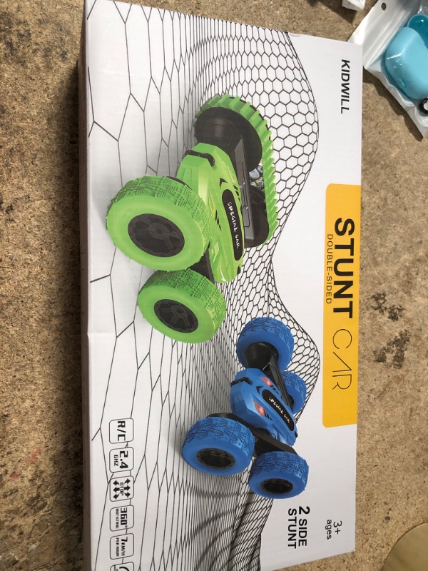 Photo 2 of 2-in-1 Remote Control Car, Rechargeable Remote Control Crawler for Kids Age 3 Years and up, Changeable Wheels, Double-side 360° Flips, LED Headlights, Fast Stunt Toy Race Cars for Toddlers-Green