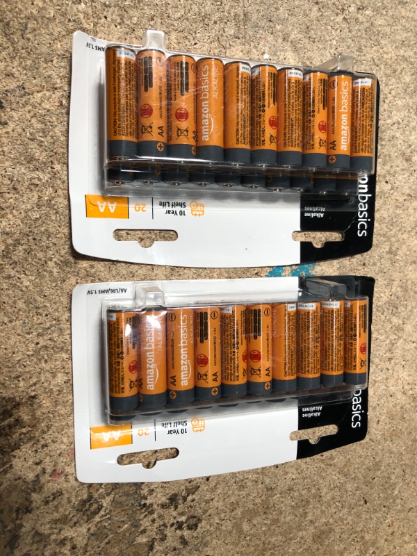 Photo 1 of Amazon Basics 20 Pack AA Alkaline Batteries - Blister Packaging 20 Count (Pack of 1)-- 2 items 