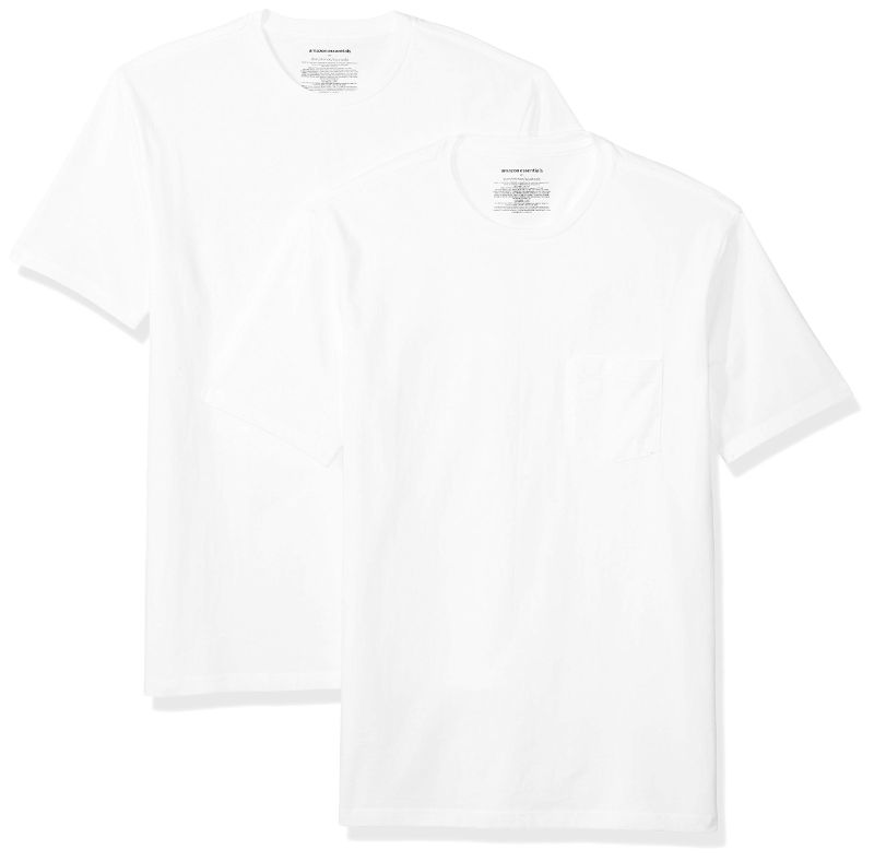 Photo 3 of (2 PK BUNDLE) Amazon Essentials Men's Tech Stretch Short-Sleeve T-Shirt Medium Navy Space Dye && Amazon Essentials Men's Slim-Fit Short-Sleeve Crewneck T-Shirt, Multipacks Medium White Pocket
