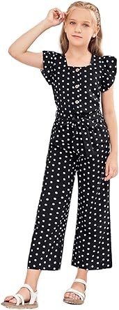 Photo 1 of ***NO PANTS ONLY SHORTS** Girls Short Sleeve Shirt Pants Set Casual Ruffle Polka Dots T Shirt Playwear Cute 2 Pieces Outfit Little Kids, Black, 5-14 Yrs 