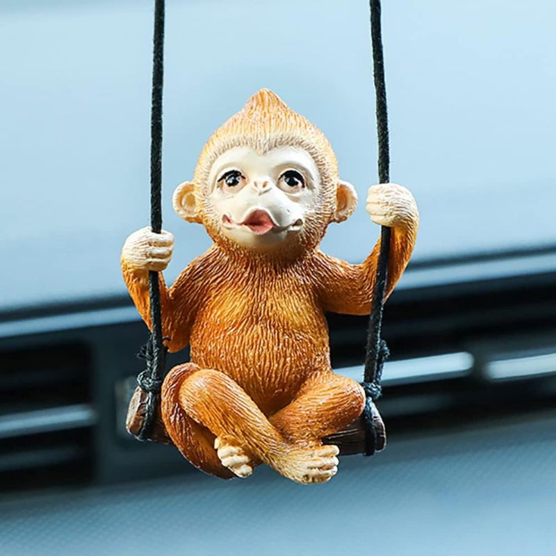 Photo 1 of AMIORO Cute Swinging Monkey Car Mirror Hanging Accessories Fun Interior Rearview Mirrors Car Accessories (Monkey