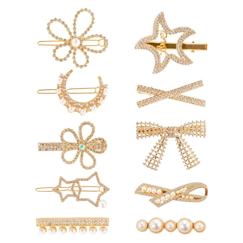 Photo 1 of 
MORIKOKI 10PCS Rhinestone Pearl Hair Clip Barrettes for Girls Women, Cute Flower Star Moon Decorative Bobby Pins, Metal Gold Hair Accessories Hair Pins