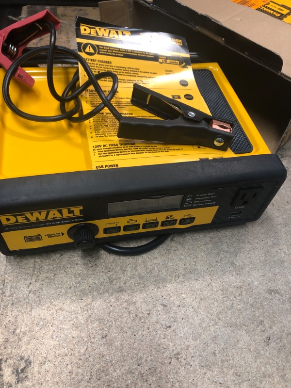 Photo 2 of DEWALT DXAEC801B 30 Amp Bench Battery Charger: 80 Amp Engine Start, 2 Amp Maintainer, 120V AC Outlet, 3.1A USB Port, Battery Clamps Single Battery Charger